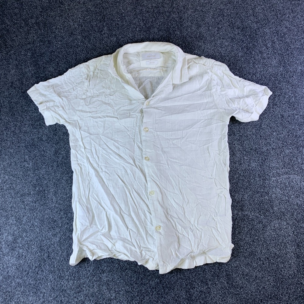 Porter & Ash Linen Blend Shirt Mens Small White Rayon Short Sleeve Button Up
